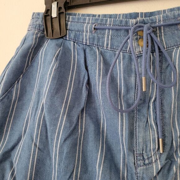 American Eagle Super Hi-Rise Vertical Stripe Chambray Shorts NWT 2 Blue - Picture 7 of 10